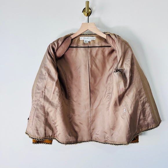 Vintage Silk Mix Animal Print Block Blazer With Gold Chain Detail Size 10 - Picture 6 of 8